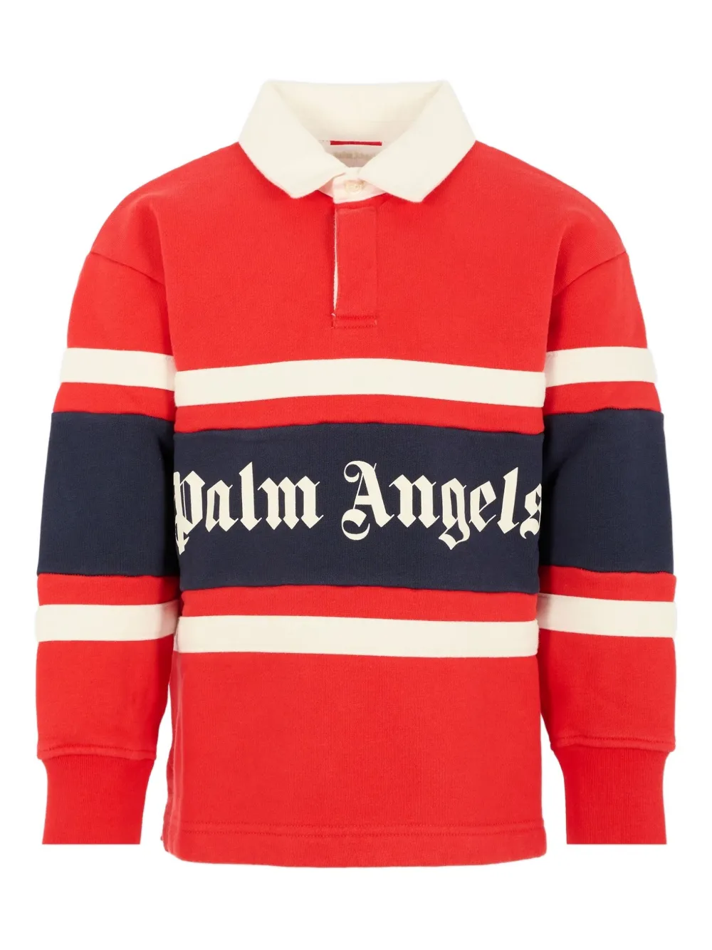 Palm Angels Kids stripe-print long-sleeve polo shirt | Red | Image 1