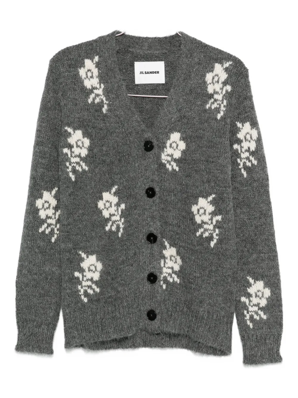 Jil Sander Gestrickter Intarsien-cardigan In Gray