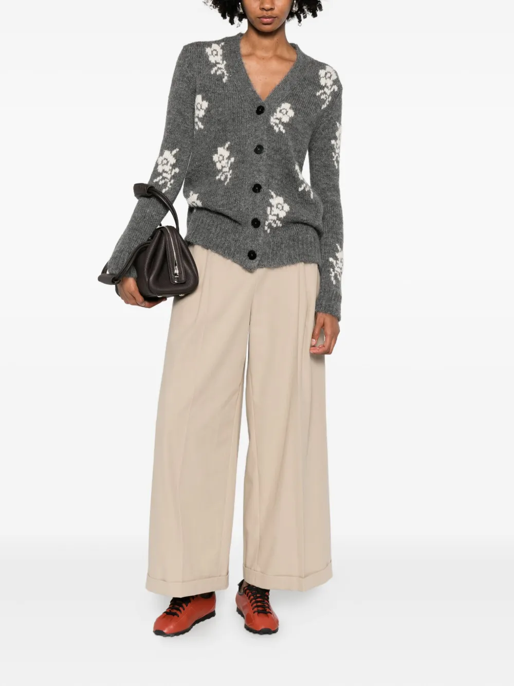 Jil Sander Gestrickter Intarsien-cardigan In Gray