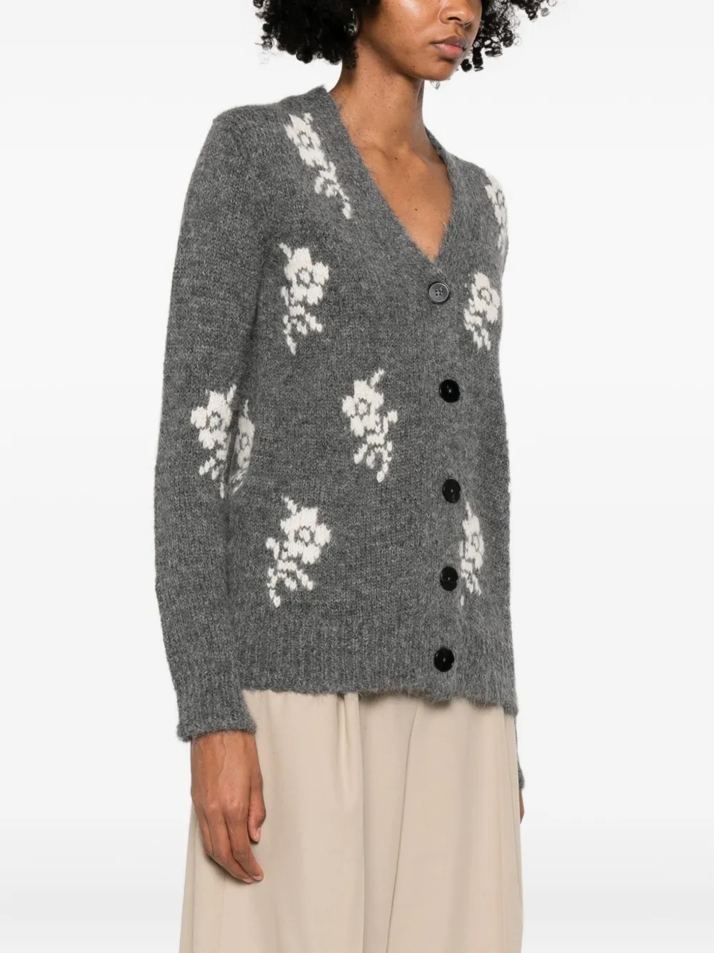 Jil Sander Gestrickter Intarsien-cardigan In Gray