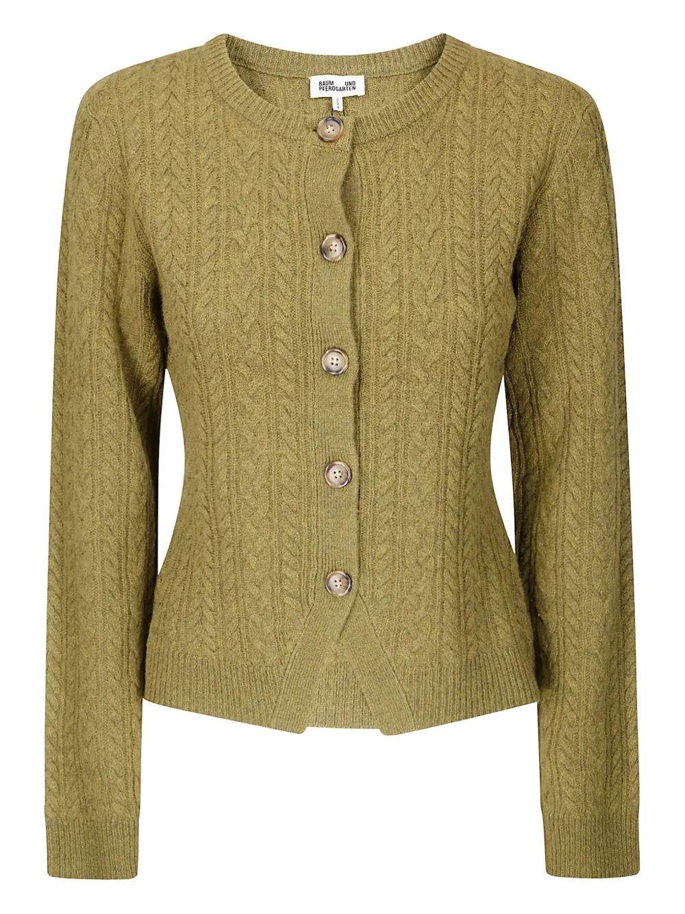 Baum Und Pferdgarten Intricate Knit Sweater With Contrast Buttons And Round Neckline In Green