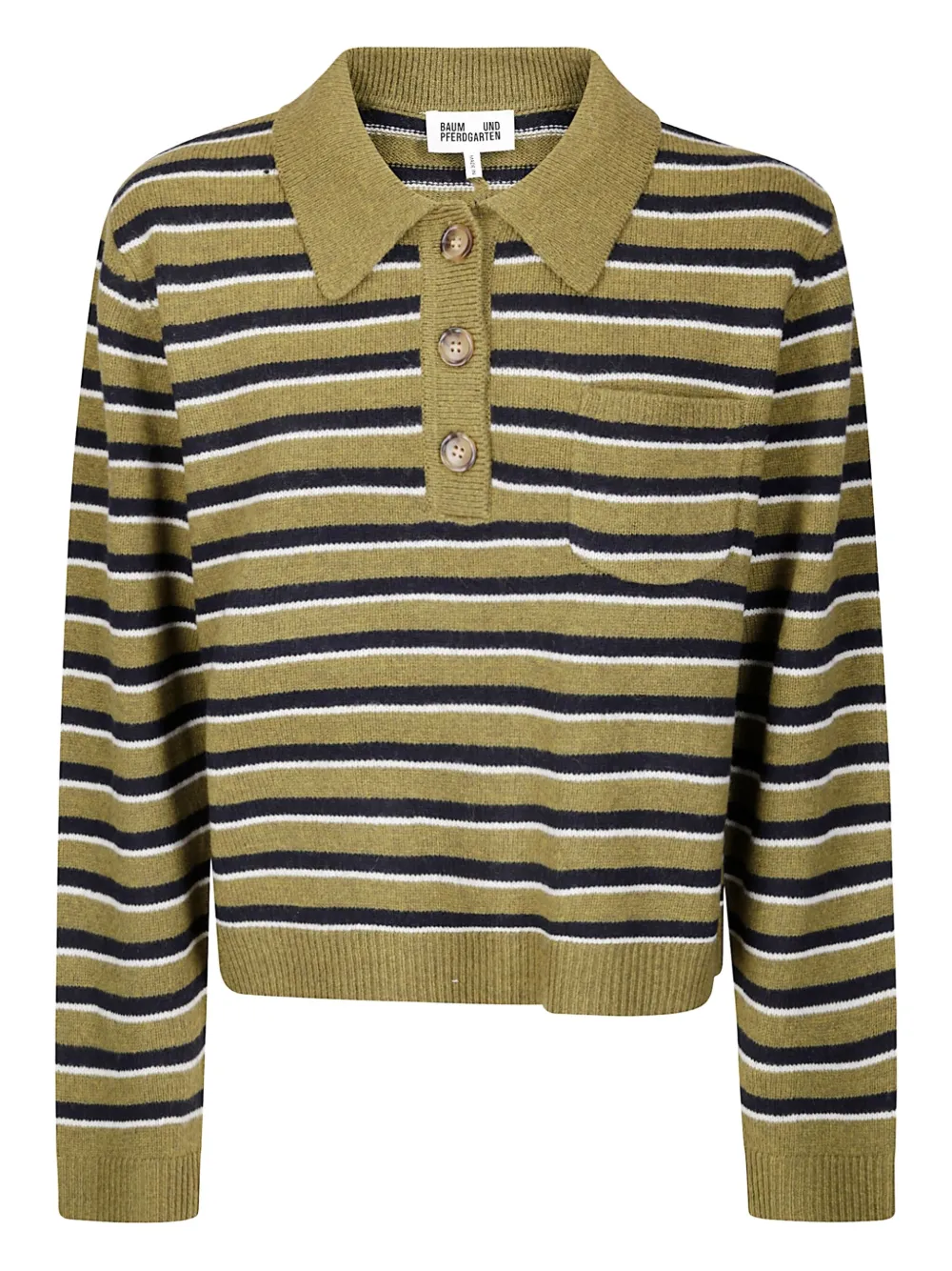 Baum Und Pferdgarten Polo-style Merino Wool Sweater With Contrasting Buttons In Green