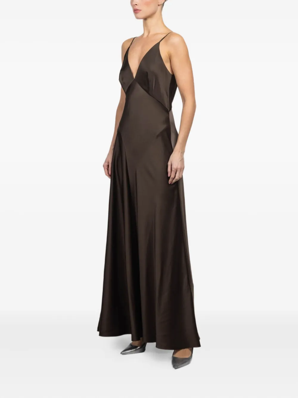 Kulson Grace V-neck Strap Maxi Dress In Brown