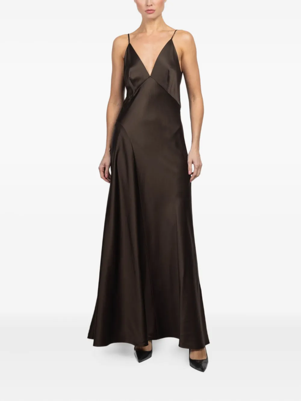 Kulson Grace V-neck Strap Maxi Dress In Brown
