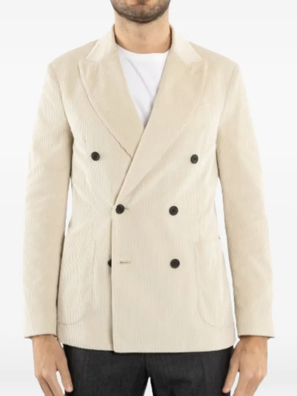 Drumohr Double-breasted Corduroy Jacket in Neutrals