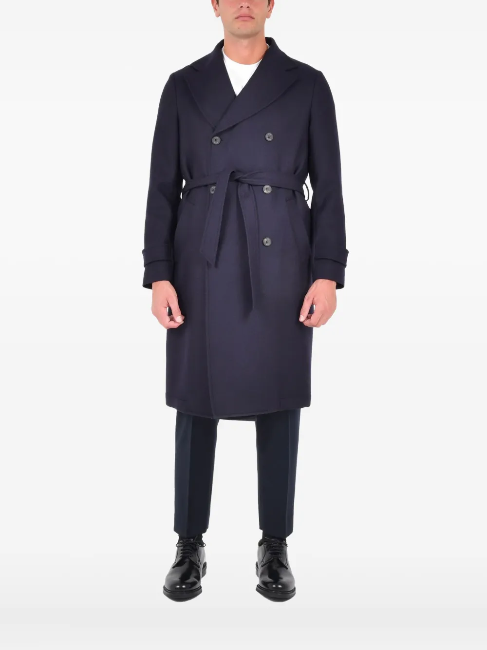 Drumohr double-breasted belted coat | bleu | Image 1