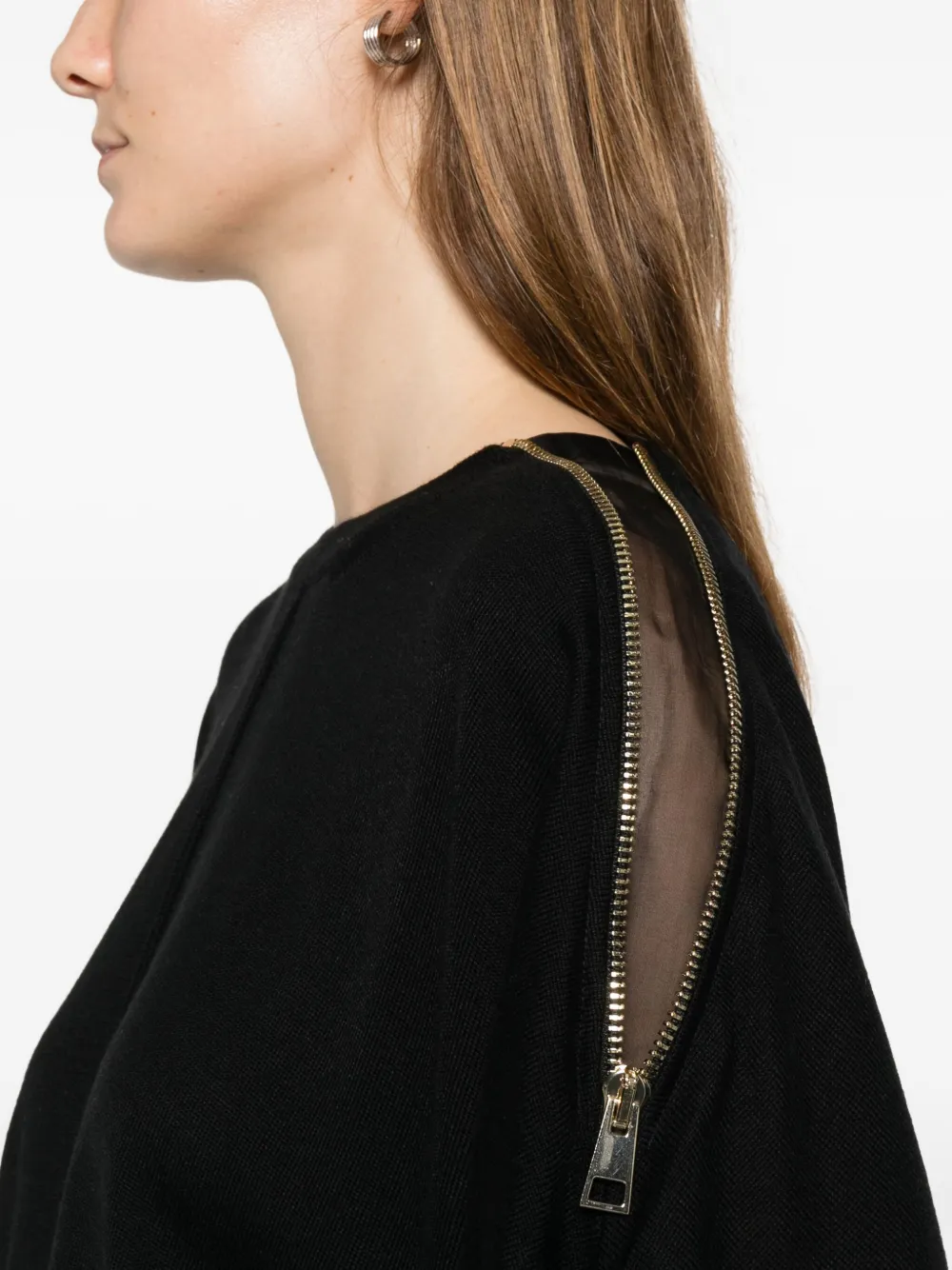 Nude Seam Detail Wool Sweater In Black