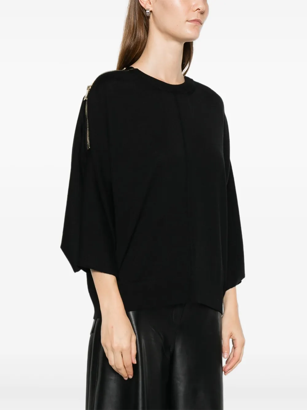 Nude Seam Detail Wool Sweater In Black