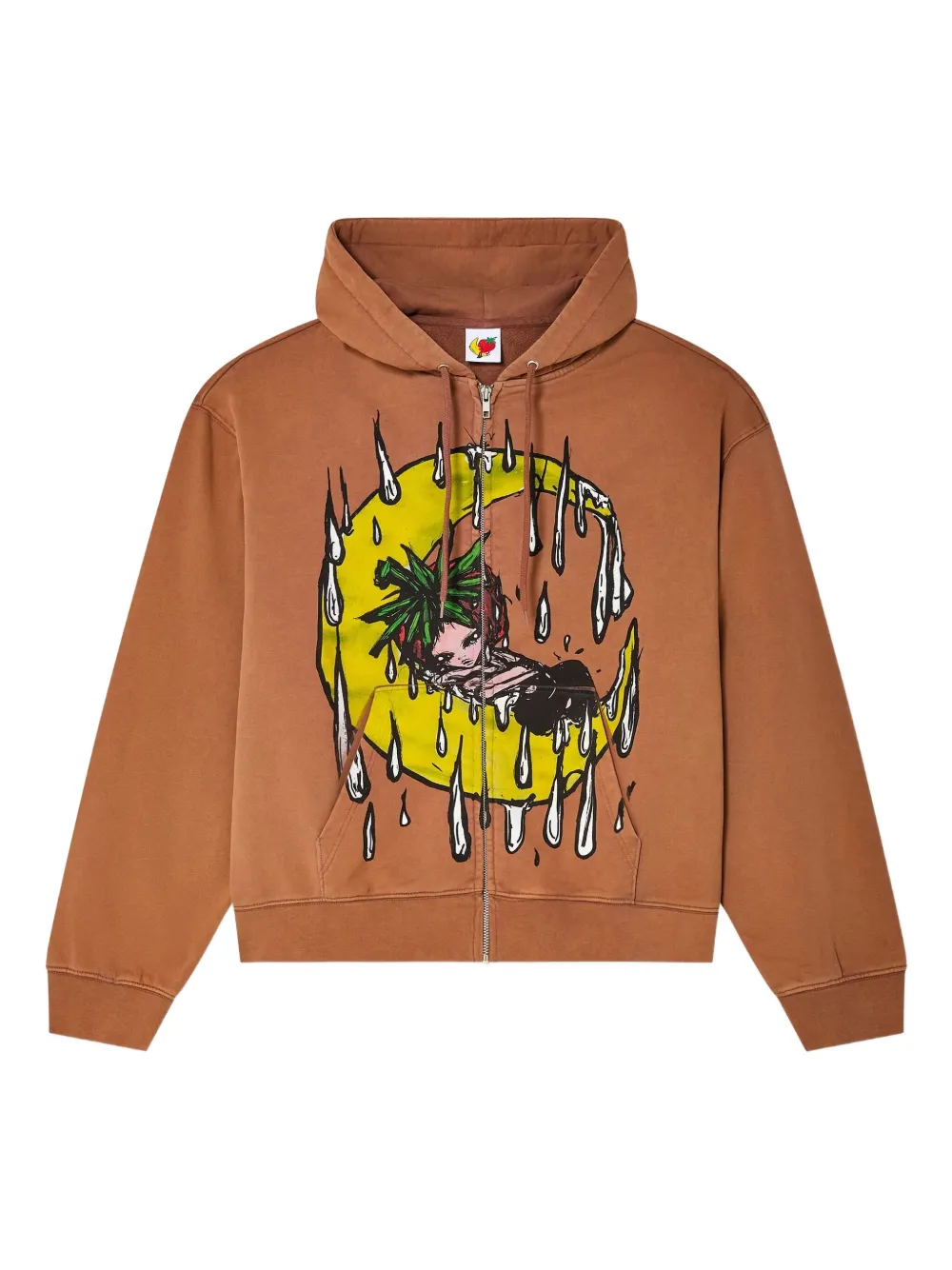 Sky High Farm moon-print zip-up hoodie | Brown | Image 1