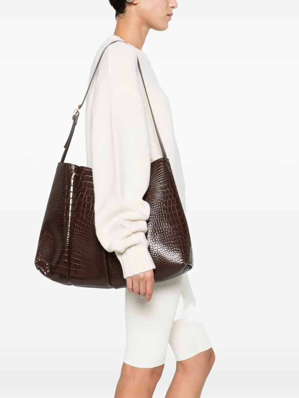 Themoirè crocodile-embossed shoulder bag - Bruin