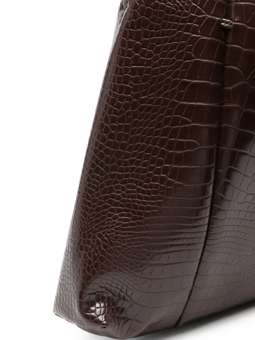 Themoirè Schoudertas met krokodillenleer-reliëf Bruin