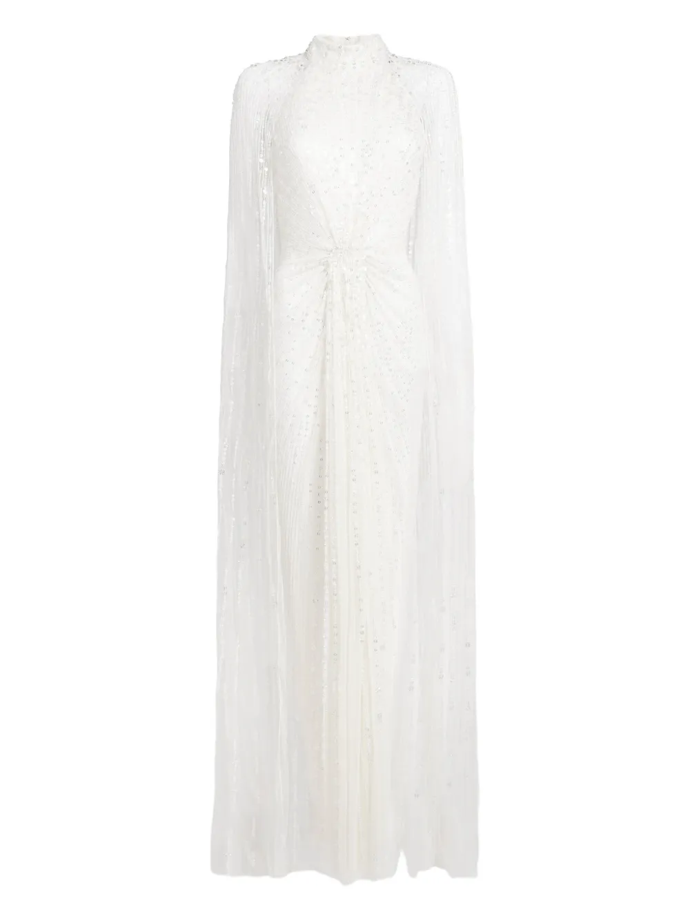 Jenny Packham Cairo Sequin Cape Maxi Dress In White