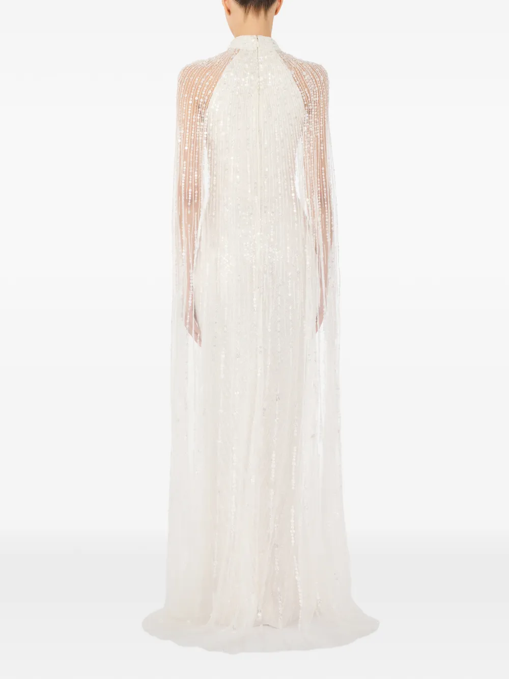 Jenny Packham Cairo Sequin Cape Maxi Dress In White