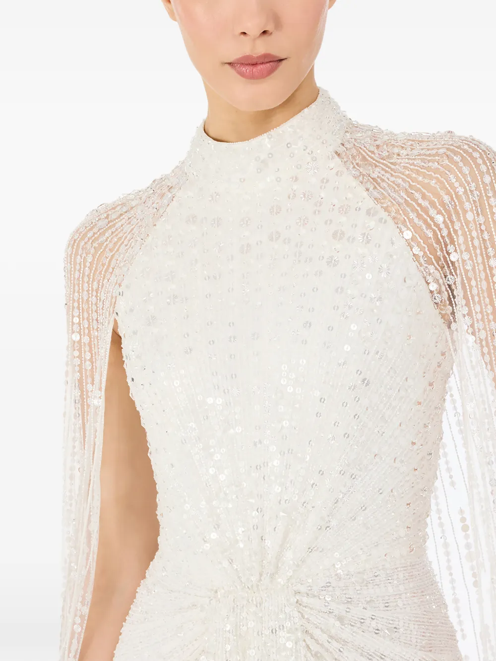 Jenny Packham Cairo maxi-jurk met pailletten en cape Wit