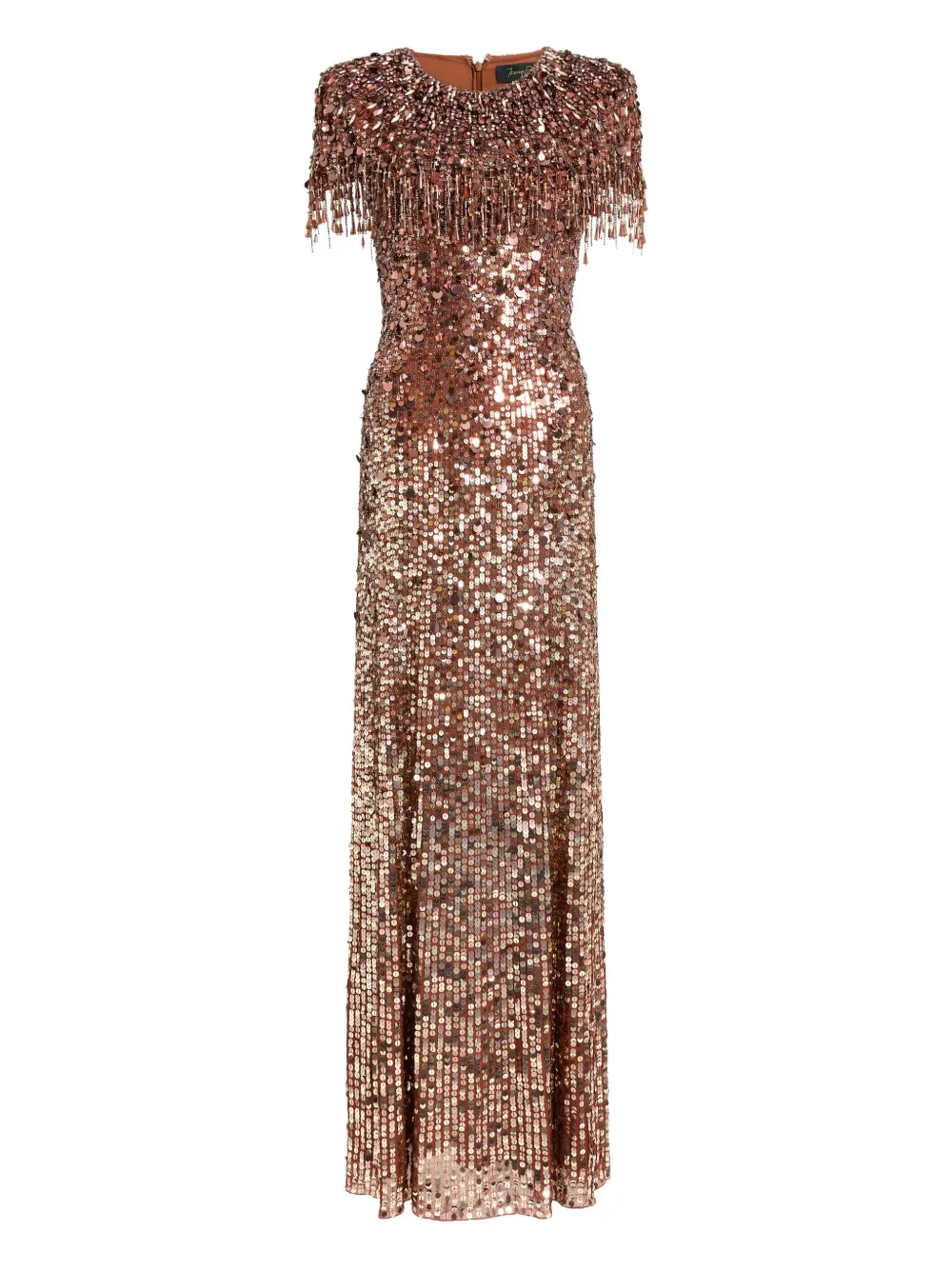 Jenny Packham Eugenie Sequin Fringed Maxi Dress In Brown