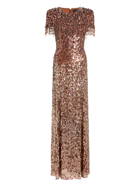 Jenny Packham Eugenie sequin fringed maxi dress
