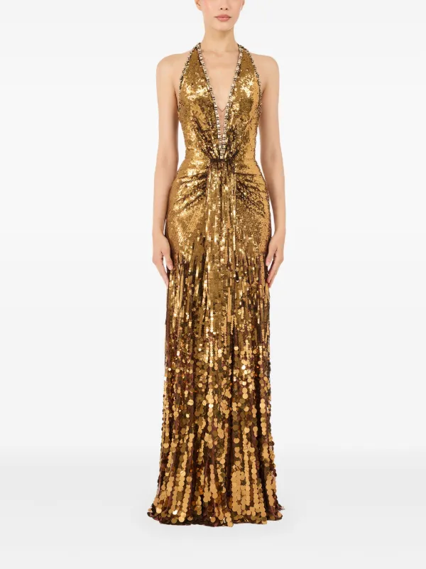 jenny packham orange dress Jenny Packham Peach/White and Green Sequined Gown