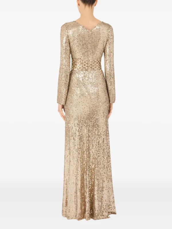 gold sequin long sleeve maxi dress Sequin Leaf Long Sleeve Maxi Dress - Bronze main image 1