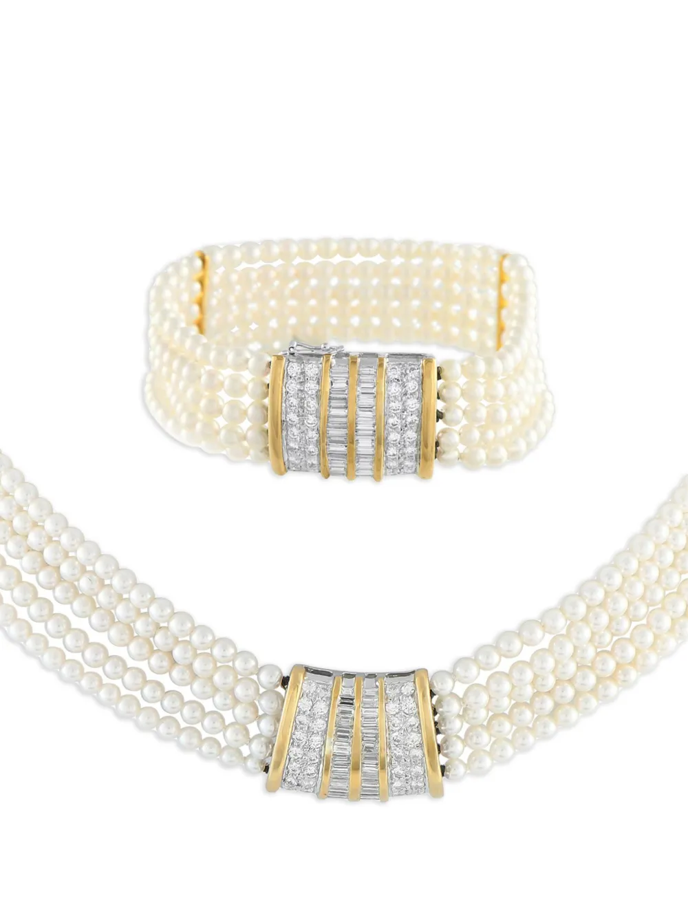 LB Exclusive 18K yellow gold diamond and pearl necklace and bracelet LB Exclusive 18K yellow gold diamond and pearl necklace and bracelet