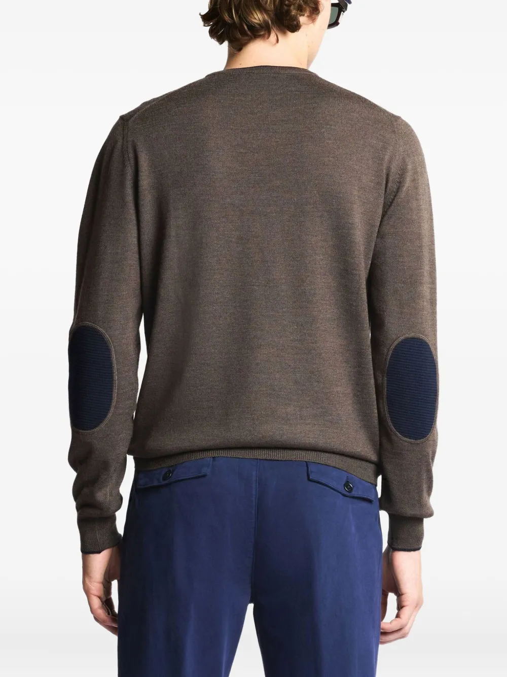 Fay Elbow-patch Crew-neck Sweater In Brown