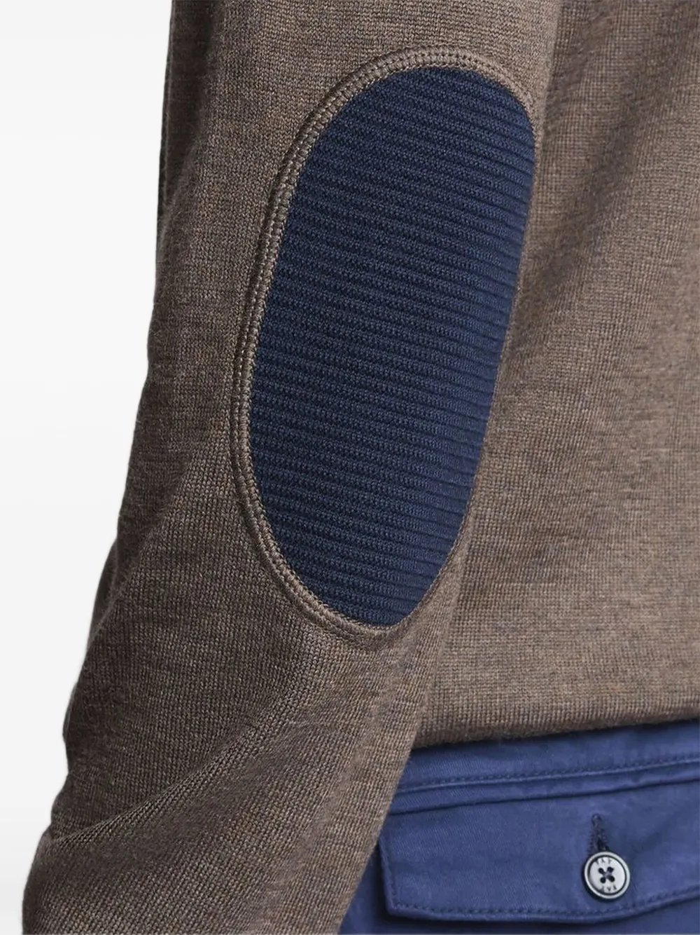 Fay Elbow-patch Crew-neck Sweater In Brown