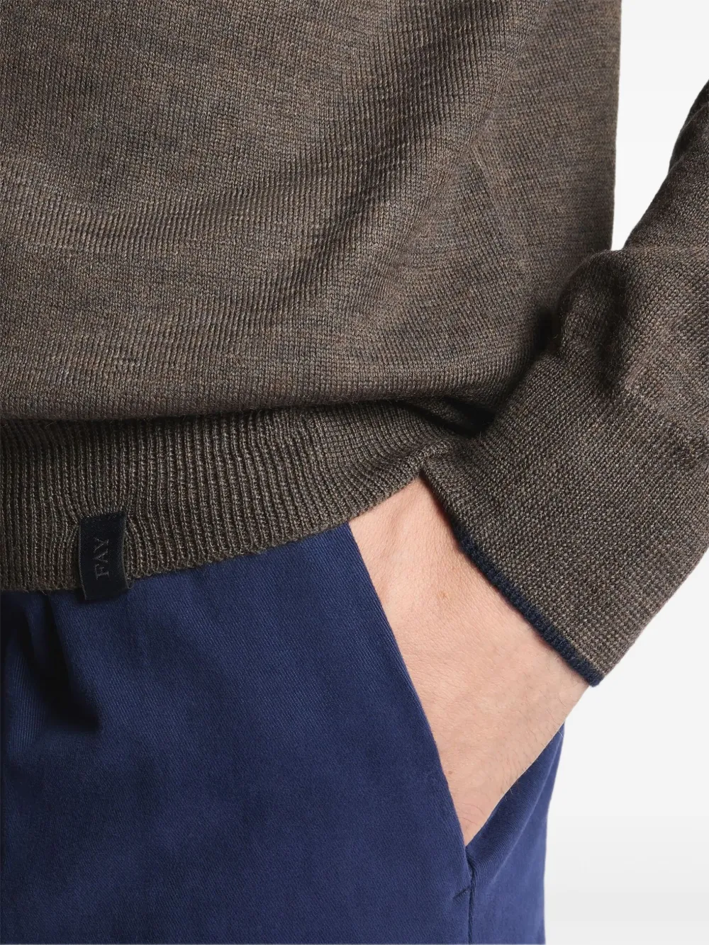 Fay Elbow-patch Crew-neck Sweater In Brown