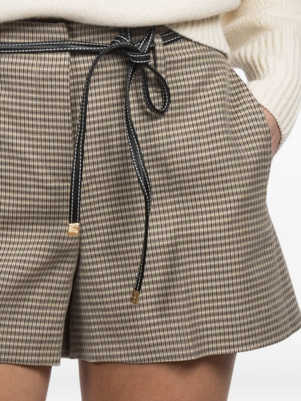 Kulson Urban Checked-belt Shorts In Brown