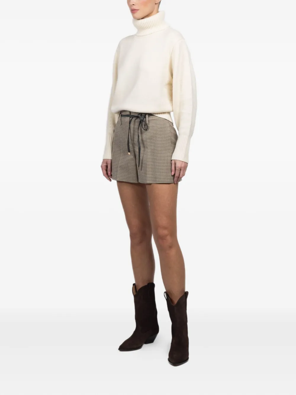 Kulson Urban Checked-belt Shorts In Brown