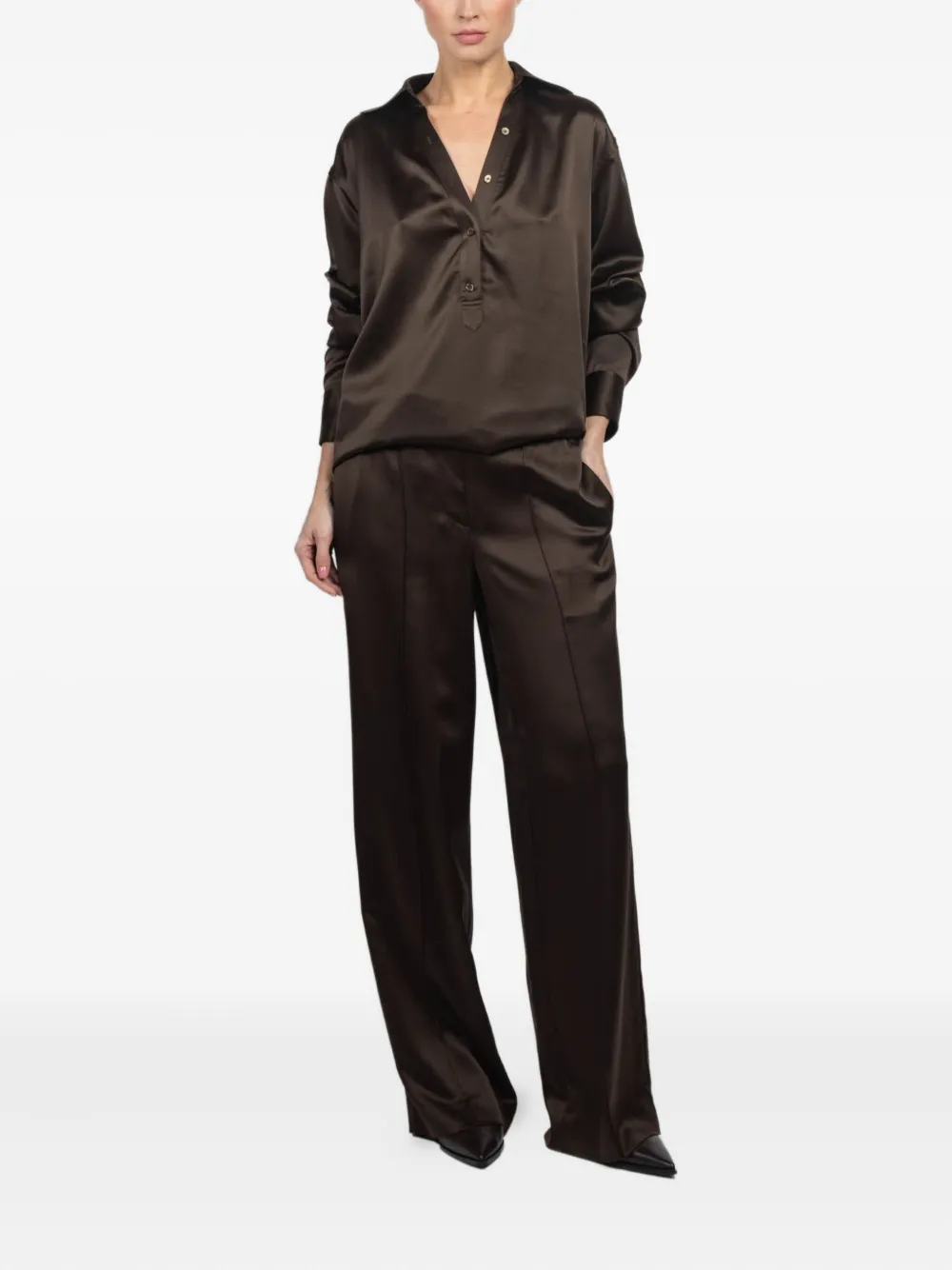 Kulson Emory Buttoned Long-sleeve Top In Brown