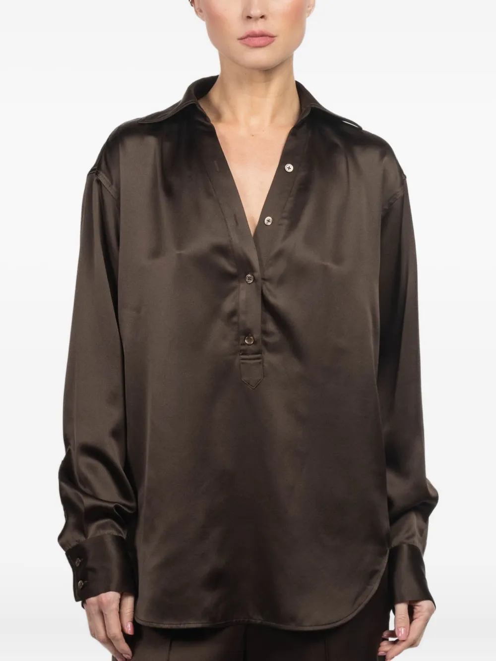 Kulson Emory Buttoned Long-sleeve Top In Brown