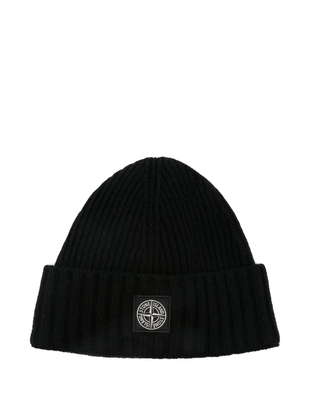 Stone Island Junior ribbed logo-patch beanie | Black | Image 1