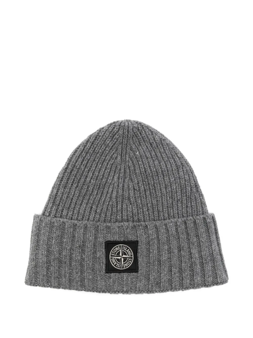 Stone Island Junior ribbed logo-patch beanie | Grey | Image 1