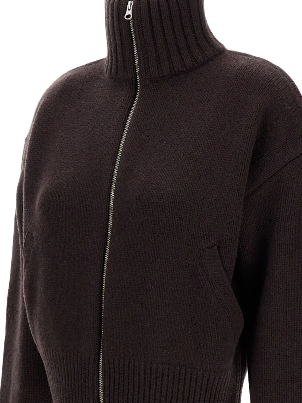 Extreme Cashmere High-neck Zip-front Cardigan In Brown
