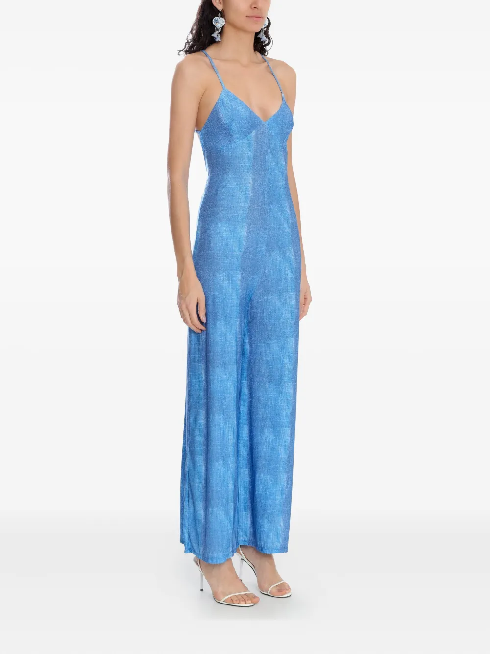 Amir Slama X Astrid Check-print Jumpsuit In Blue