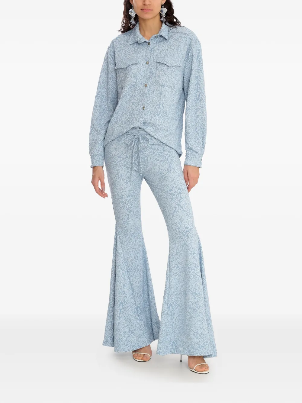 Amir Slama x Astrid broek met trekkoord en bloemen jacquard - Blauw