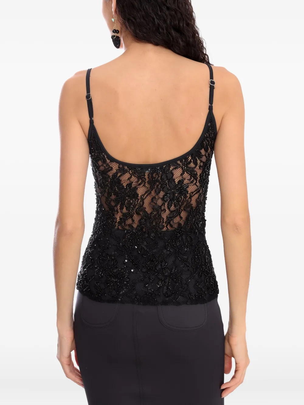 Amir Slama X Astrid Lace Beaded Top In Black