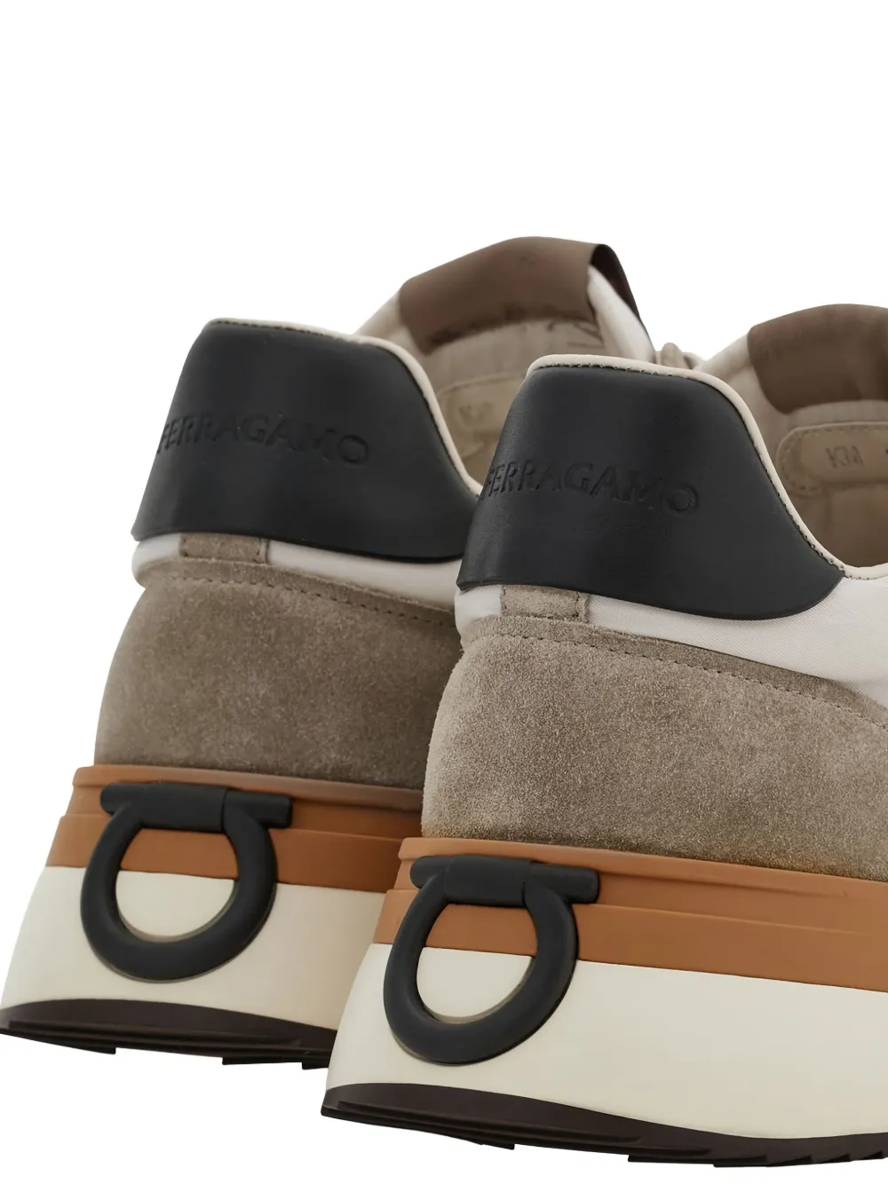 Ferragamo Leather And Fabric Sneakers With Side Logo In Brown