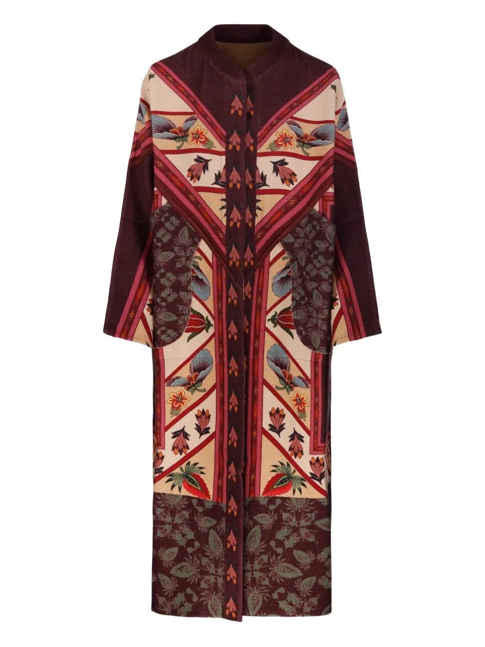 Franco Ferrari Floral-patchwork Coat In Brown