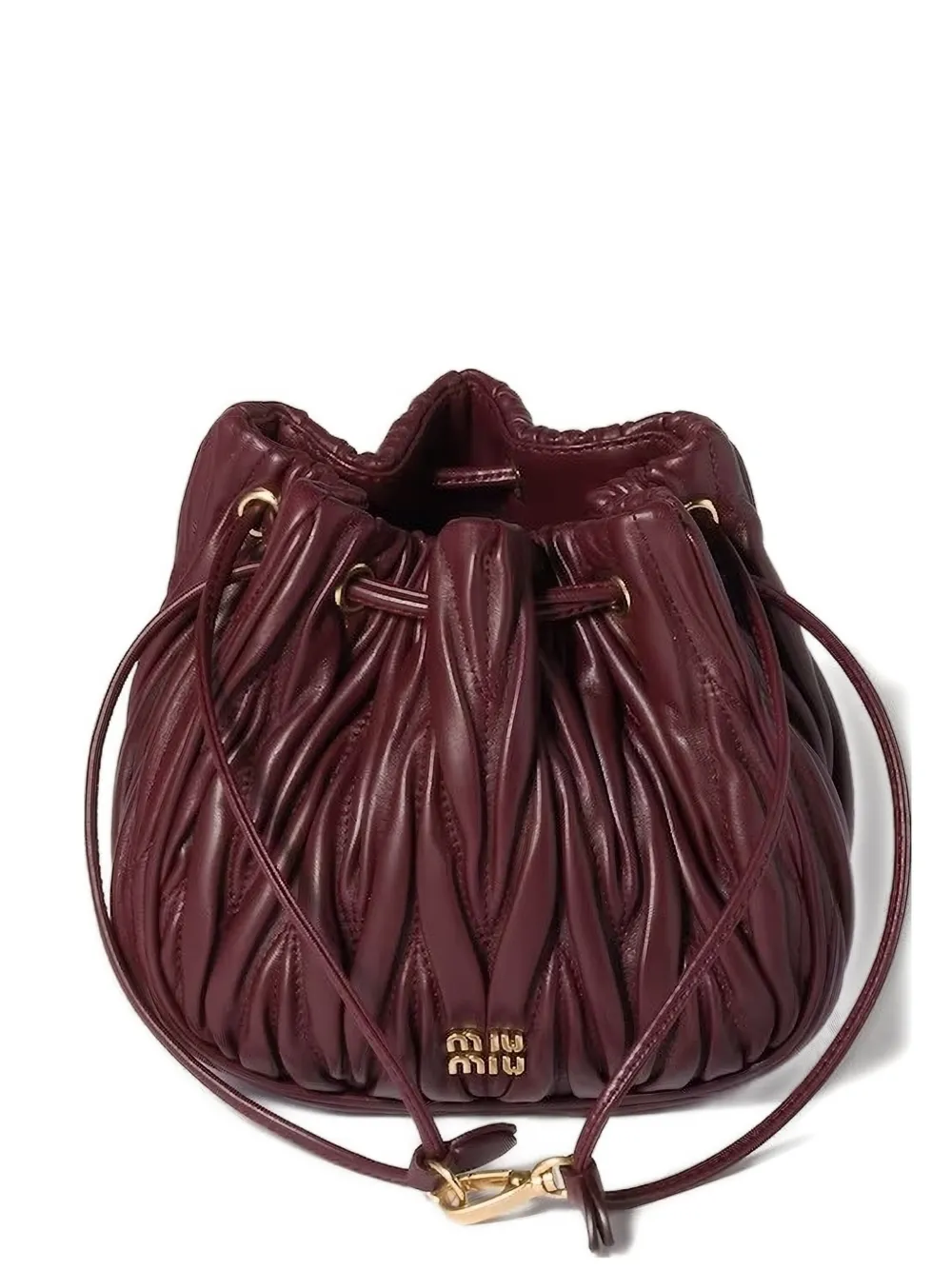 Miu Miu Quilted Nappa Leather Bucket Bag In Burgundy