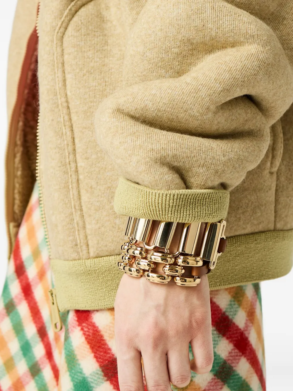 Miu Miu Metal And Leather Bracelet In Gold