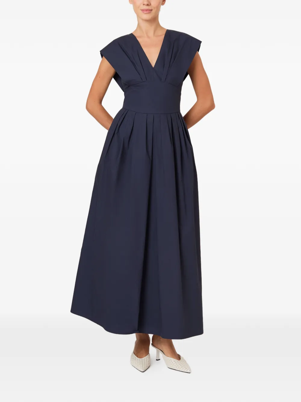 Rosie Assoulin Geplooide midi-jurk met V-hals Blauw