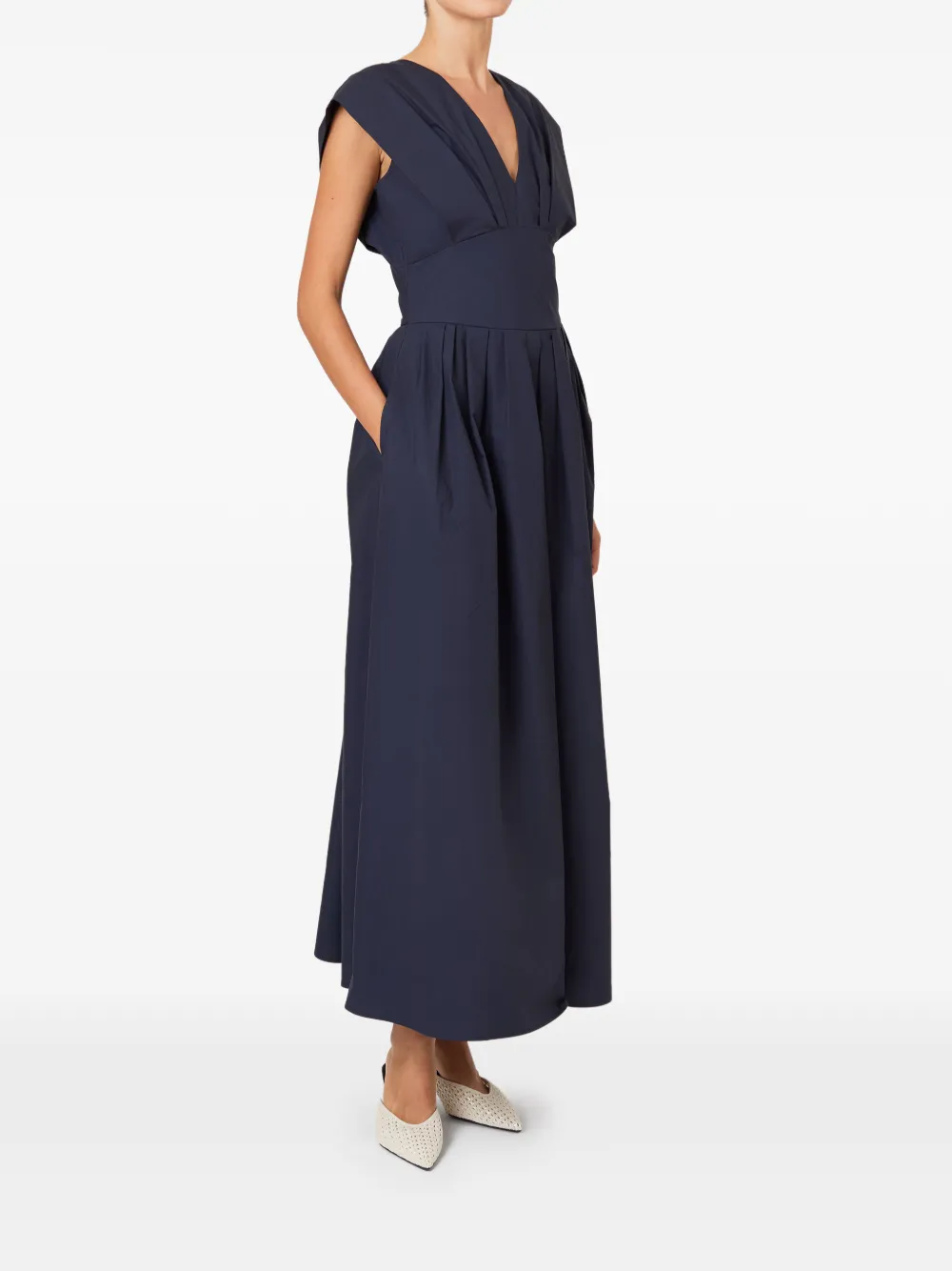 Rosie Assoulin Geplooide midi-jurk met V-hals Blauw