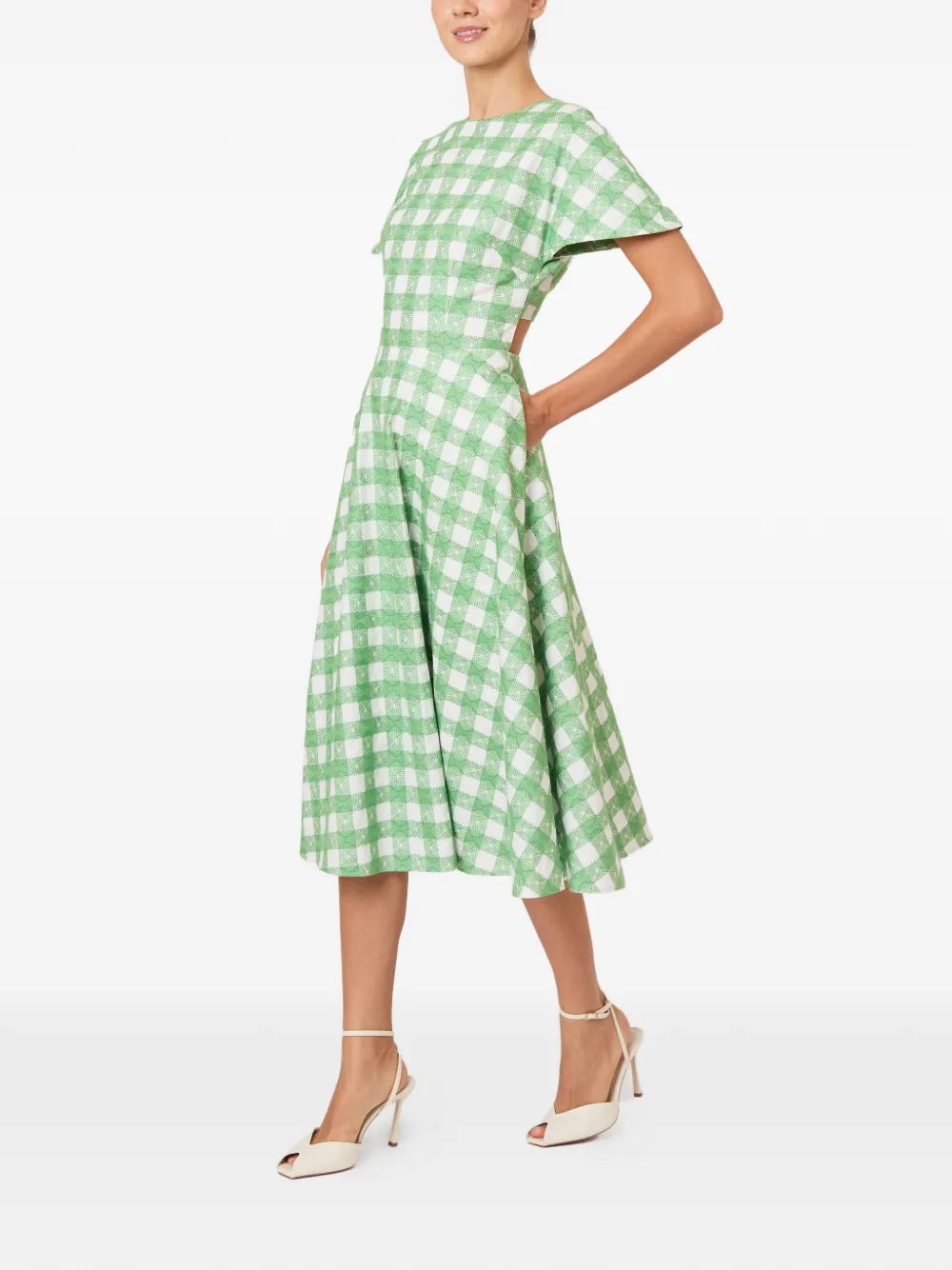 Rosie Assoulin Picknic midi-jurk met borduurwerk en gingham-ruit Groen