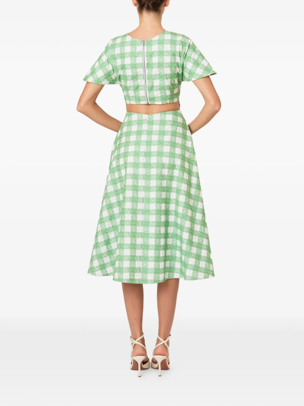 Rosie Assoulin Picknic midi-jurk met borduurwerk en gingham-ruit Groen