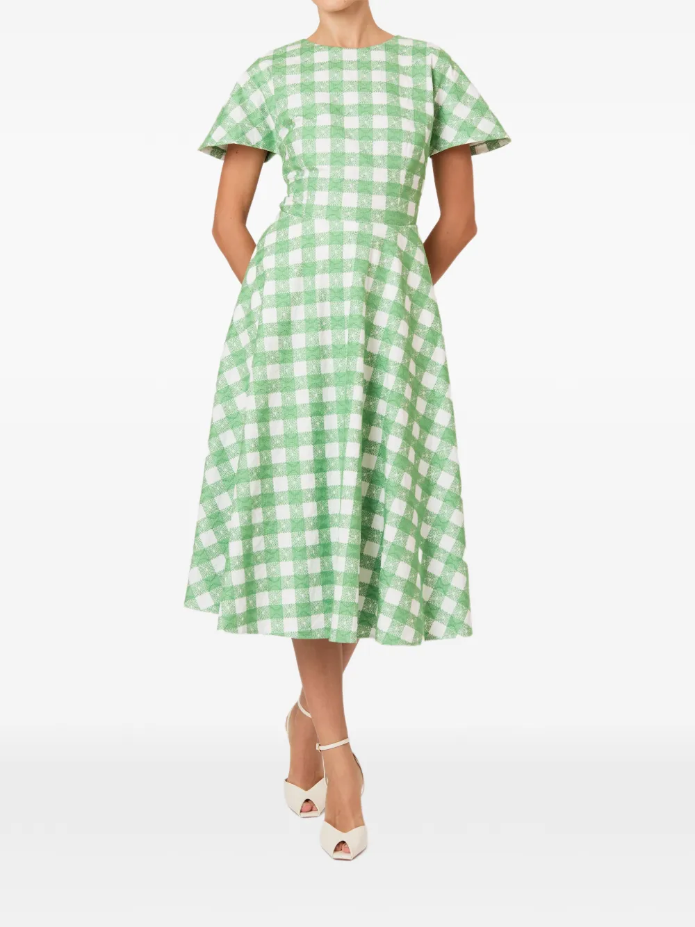 Rosie Assoulin Picknic midi-jurk met borduurwerk en gingham-ruit Groen