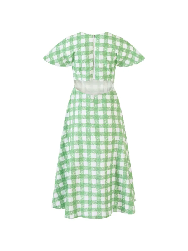 rosie assoulin green dress Buttercup Gingham Short-Sleeve Midi Dress, Grass Green, Women's, 0 Cocktail & Party Wedding Guest Dresses Short-Sleeve Dresses fashion presentation mini dress