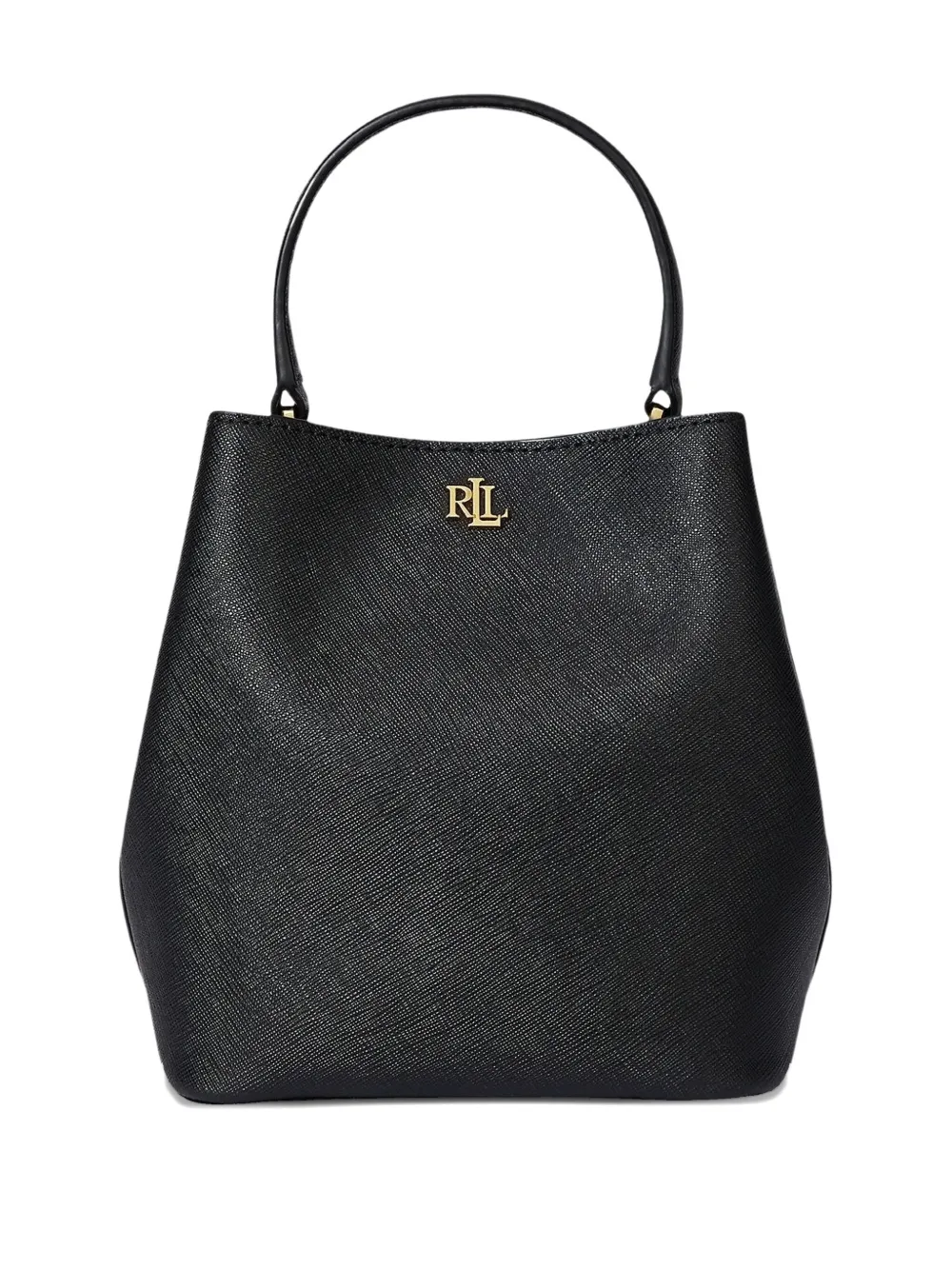Ralph Lauren Small Crosshatch Reese Black Leather Bucket Bag Si In Black