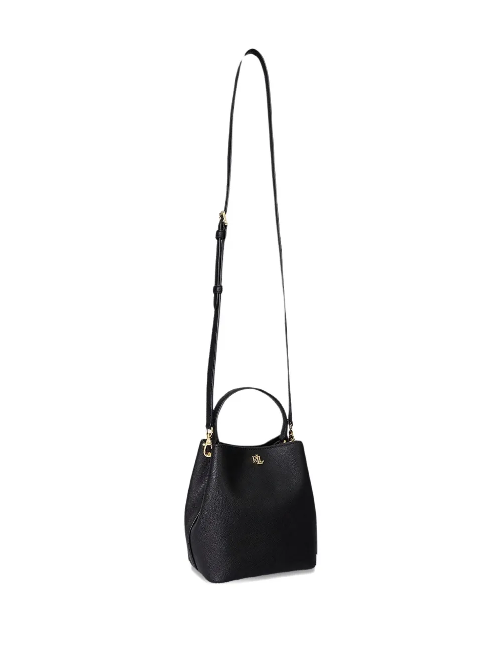 Ralph Lauren Small Crosshatch Reese Black Leather Bucket Bag Si In Black