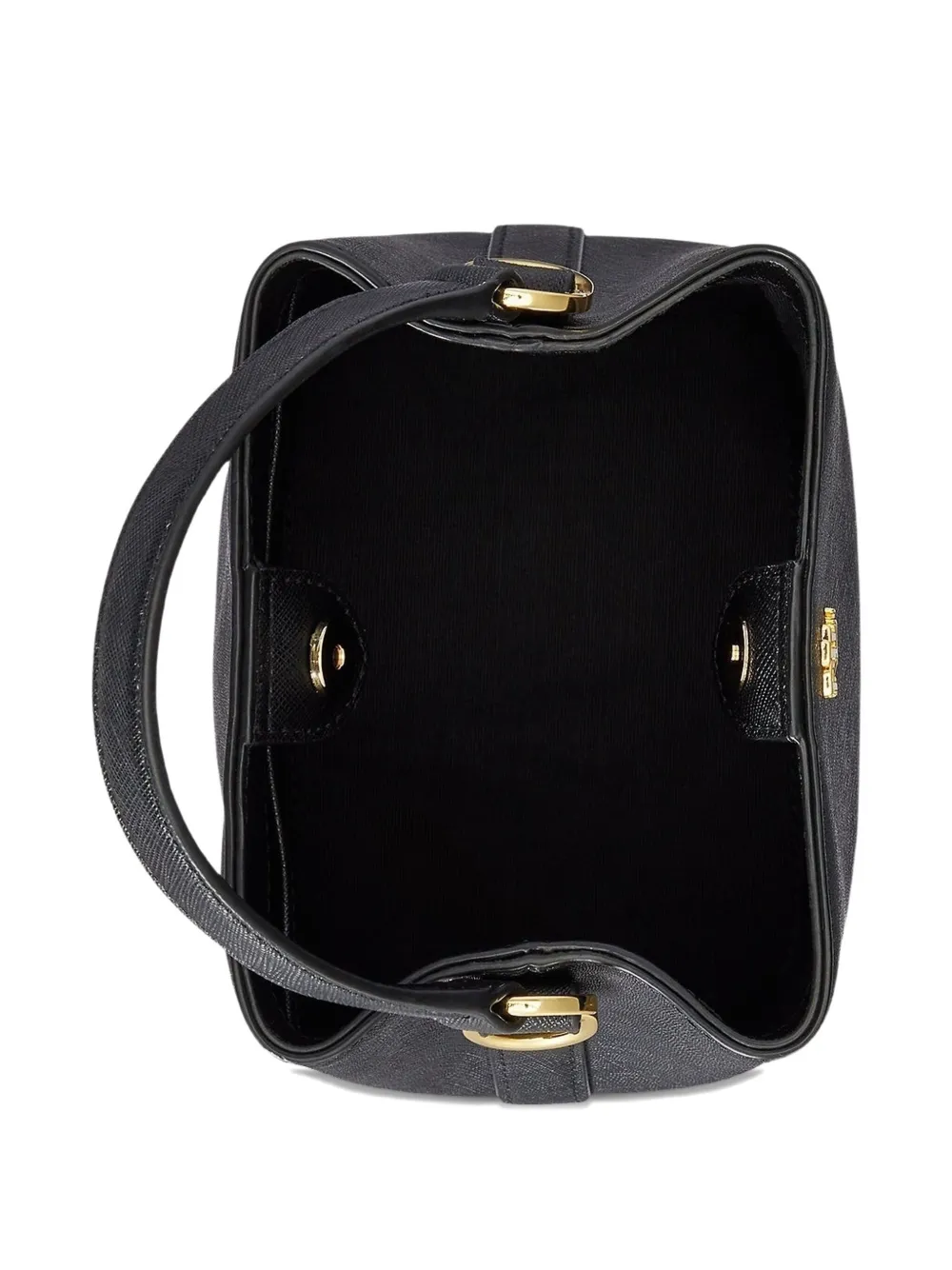 Ralph Lauren Small Crosshatch Reese Black Leather Bucket Bag Si In Black