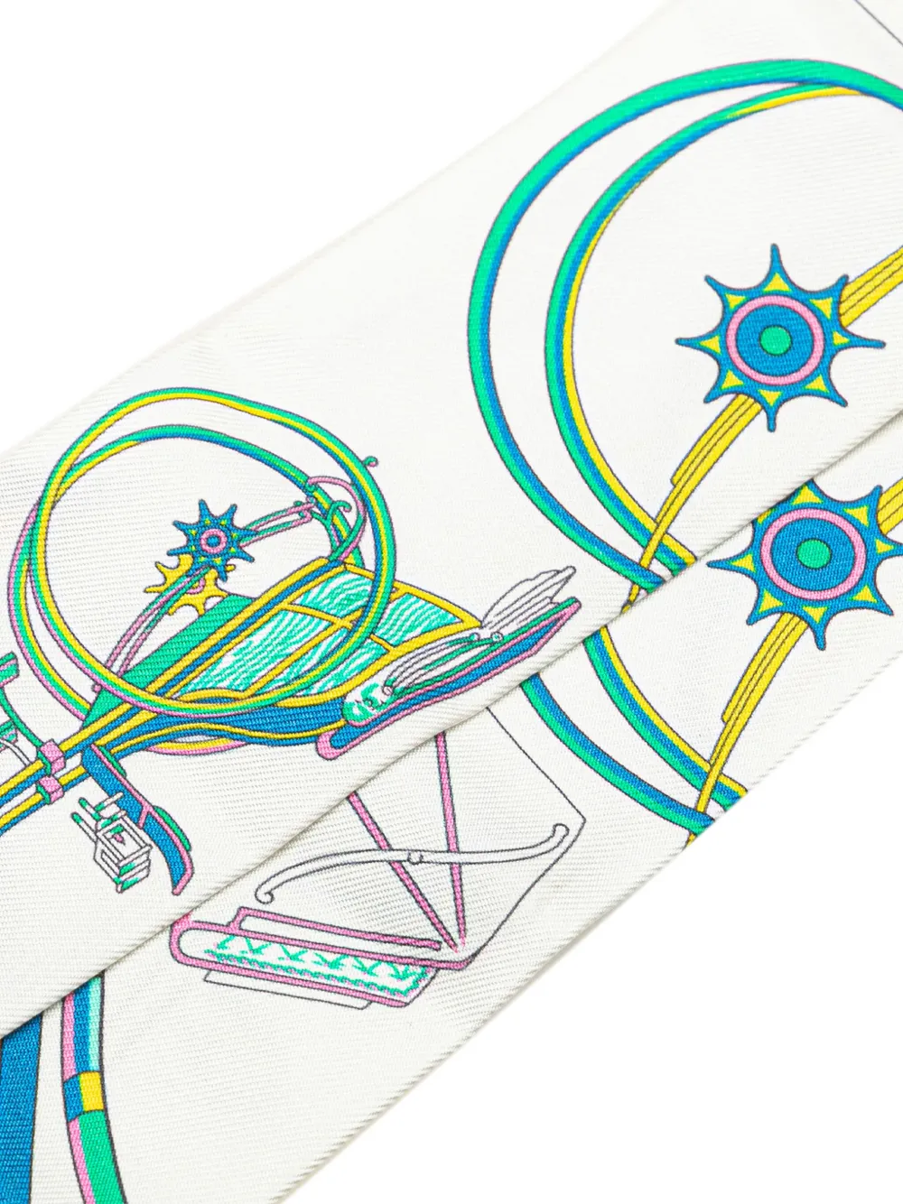 Pre-owned Hermes 2010-2025 Les Voitures A Transformation Silk Twilly Scarf Scarves In White